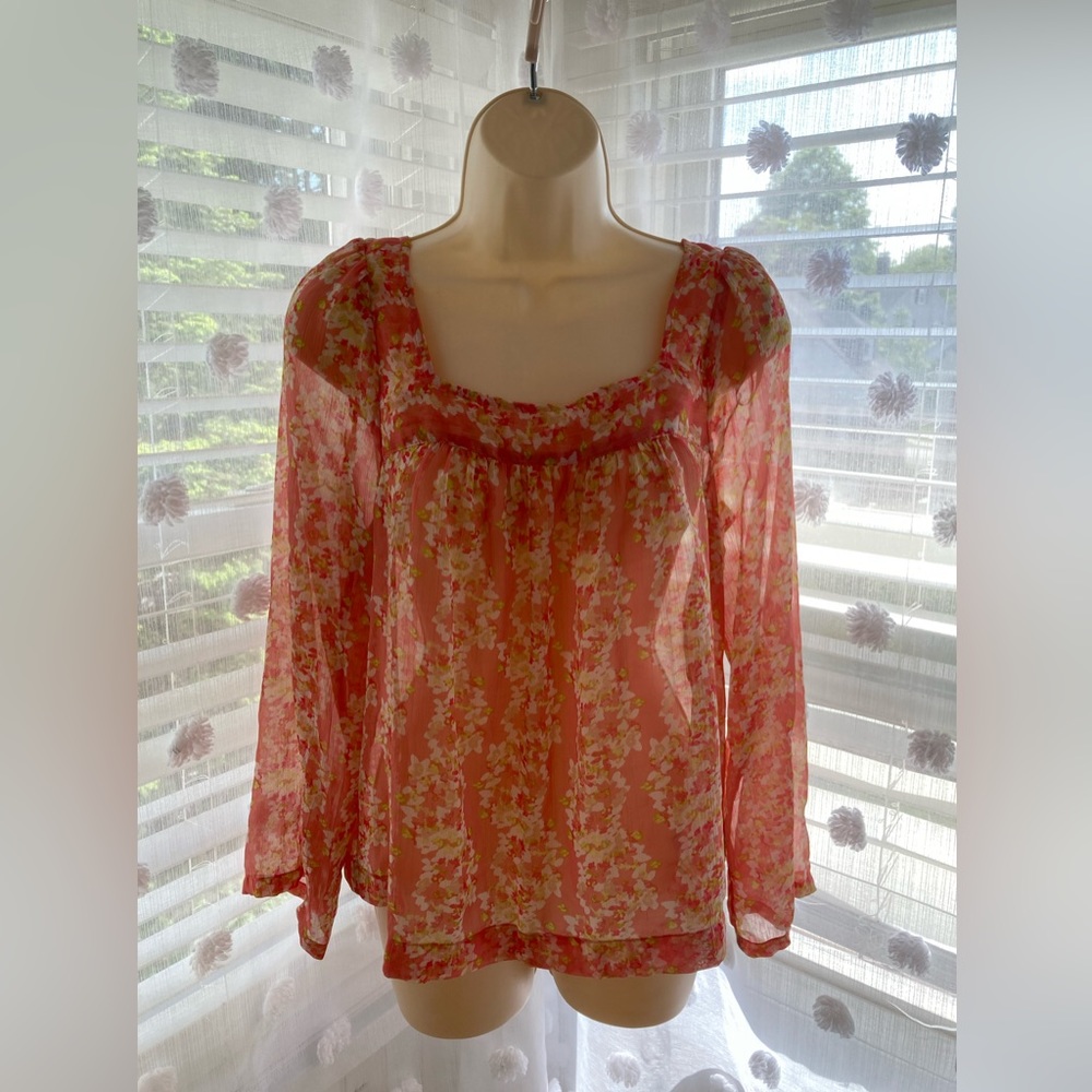 floral peach and yellow blouse